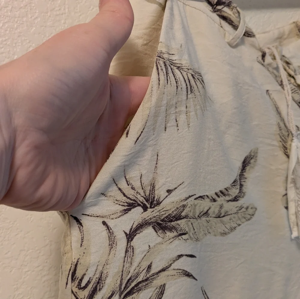 Mystree Cream and Brown Leaf Print Pants - Picture 3 of 5